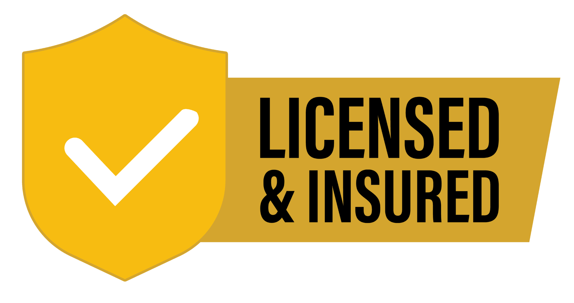 A yellow and white shield with the words " licenses & insurance ".